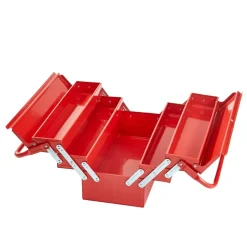 VEVOR Metal Tool Box, 18-inch, 3-Tier 5-Tray Portable Folding Tool Chest Organizer with Handle & Lock Hole, Powder Coated Steel, Cantilever Toolbox for Household Factory Warehouse Repair Shop, Red