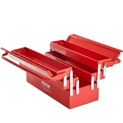 VEVOR Metal Tool Box, 18-inch, 3-Tier 5-Tray Portable Folding Tool Chest Organizer with Handle & Lock Hole, Powder Coated Steel, Cantilever Toolbox for Household Factory Warehouse Repair Shop, Red