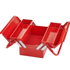 VEVOR Metal Tool Box, 14-inch, 2-Tier 3-Tray Portable Folding Tool Chest Organizer with Handle & Lock Hole, Powder Coated Steel, Cantilever Toolbox for Household Factory Warehouse Repair Shop, Red