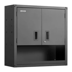 VEVOR Metal Wall Cabinet, 30W x 12.01D x 30H Inch, Steel Floating Hanging Storage Cabinet with Locking Doors and Adjustable Shelf for Garage, Basement, Kitchen, Warehouse Assembly Required, Black