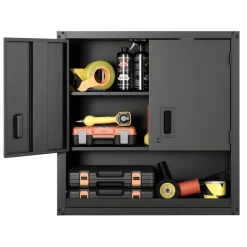 VEVOR Metal Wall Cabinet, 30W x 12.01D x 30H Inch, Steel Floating Hanging Storage Cabinet with Locking Doors and Adjustable Shelf for Garage, Basement, Kitchen, Warehouse Assembly Required, Black