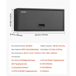 VEVOR Metal Wall Cabinet, 27.56W x 12.01D x 14.02H Inch, Floating Garage Tool Cabinet with Up-Flip Door, 120 lbs Load per Shelf, Fit for Garage, Basement, Kitchen, Warehouse, Assembly Required