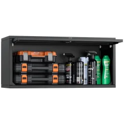 VEVOR Metal Wall Cabinet, 27.56W x 12.01D x 14.02H Inch, Floating Garage Tool Cabinet with Up-Flip Door, 120 lbs Load per Shelf, Fit for Garage, Basement, Kitchen, Warehouse, Assembly Required