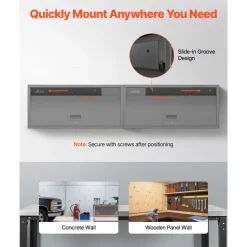 VEVOR Metal Wall Cabinet, 27.56W x 12.01D x 14.02H Inch, Floating Garage Tool Cabinet with Up-Flip Door, 120 lbs Load per Shelf, Fit for Garage, Basement, Kitchen, Warehouse, Assembly Required
