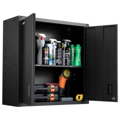 VEVOR Metal Wall Cabinet, 30W x 12.2D x 30H Inch, Steel Floating Hanging Storage Cabinet with Locking Doors and Adjustable Shelf for Garage, Basement, Kitchen, Warehouse Assembly Required, Black