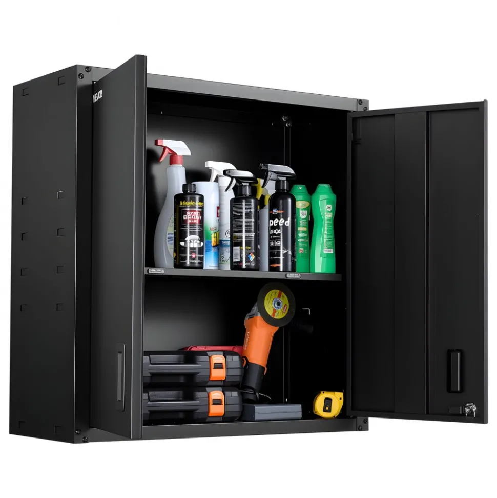 VEVOR Metal Wall Cabinet, 30W x 12.2D x 30H Inch, Steel Floating Hanging Storage Cabinet with Locking Doors and Adjustable Shelf for Garage, Basement, Kitchen, Warehouse Assembly Required, Black