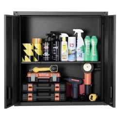 VEVOR Metal Wall Cabinet, 30W x 12.2D x 30H Inch, Steel Floating Hanging Storage Cabinet with Locking Doors and Adjustable Shelf for Garage, Basement, Kitchen, Warehouse Assembly Required, Black