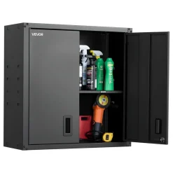 VEVOR Metal Wall Cabinet, 30W x 12.2D x 30H Inch, Steel Floating Hanging Storage Cabinet with Locking Doors and Adjustable Shelf for Garage, Basement, Kitchen, Warehouse Assembly Required, Black