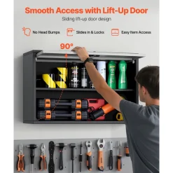 VEVOR Metal Wall Cabinet, 27.56W x 12.01D x 19.69H Inch, Floating Garage Tool Cabinet with Up-Flip Door and Shelf, 240 lbs Load Capacity, Fit for Garage, Basement, Kitchen, Warehouse Assembly Required