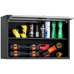 VEVOR Metal Wall Cabinet, 27.56W x 12.01D x 19.69H Inch, Floating Garage Tool Cabinet with Up-Flip Door and Shelf, 240 lbs Load Capacity, Fit for Garage, Basement, Kitchen, Warehouse Assembly Required
