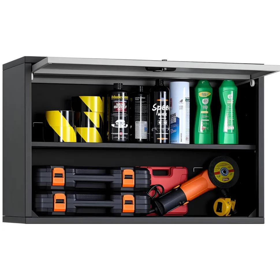 VEVOR Metal Wall Cabinet, 27.56W x 12.01D x 19.69H Inch, Floating Garage Tool Cabinet with Up-Flip Door and Shelf, 240 lbs Load Capacity, Fit for Garage, Basement, Kitchen, Warehouse Assembly Required