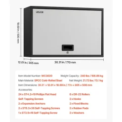 VEVOR Metal Wall Cabinet, 27.56W x 12.01D x 19.69H Inch, Floating Garage Tool Cabinet with Up-Flip Door and Shelf, 240 lbs Load Capacity, Fit for Garage, Basement, Kitchen, Warehouse Assembly Required
