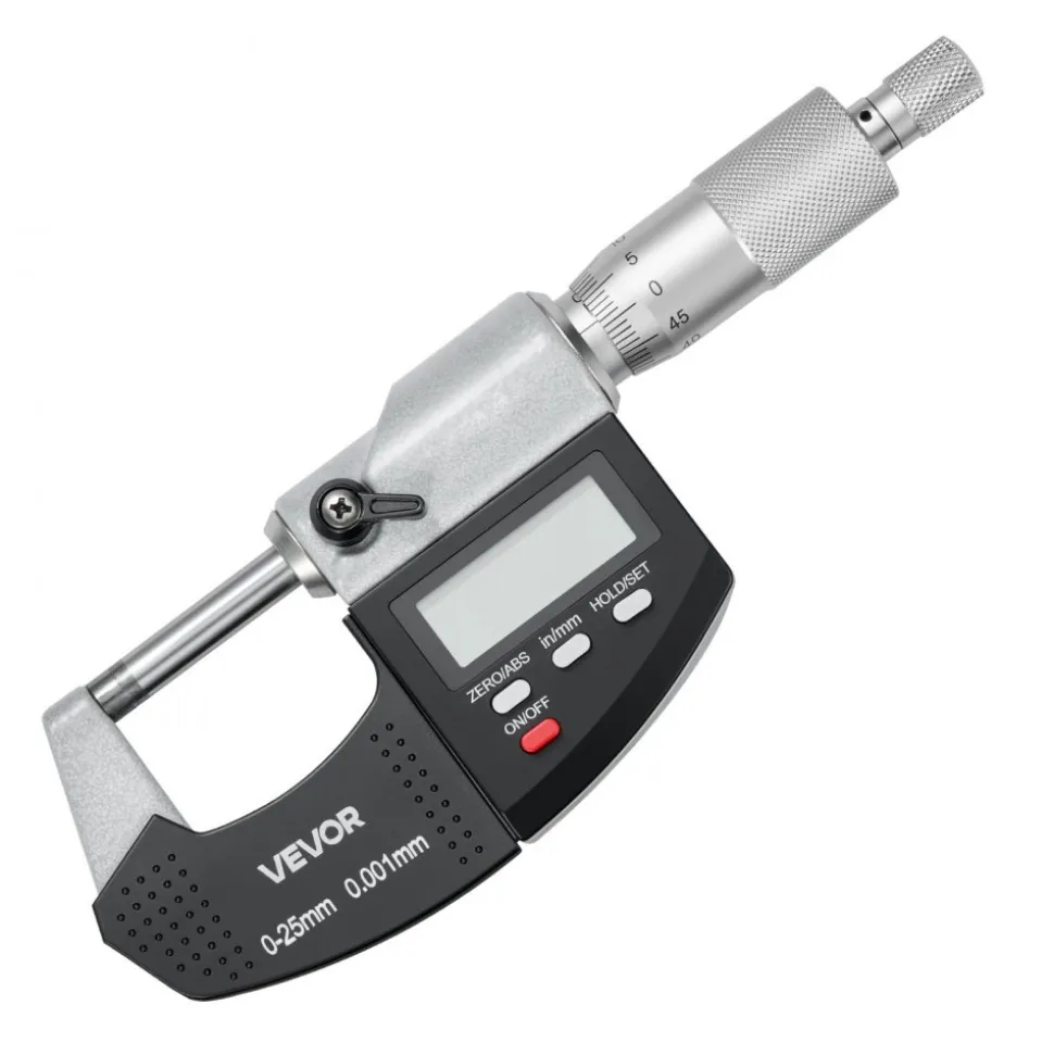 VEVOR Micrometer Set, Digital Outside Micrometer 0-1 inch Measuring Range, 0.00005" Resolution, Ultra-Precision 0.0001 Accuracy, LCD Screen, in/mm Switch, Carbide Tip, with Protective Case