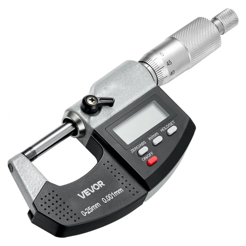 VEVOR Micrometer Set, Digital Outside Micrometer 0-1 inch Measuring Range, 0.00005" Resolution, Ultra-Precision 0.0001 Accuracy, LCD Screen, in/mm Switch, Carbide Tip, with Protective Case