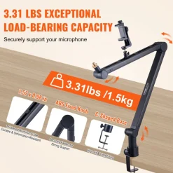 VEVOR Microphone Boom Arm with Desk Mount, 360° Rotatable, Adjustable Mic Stand with 3/8