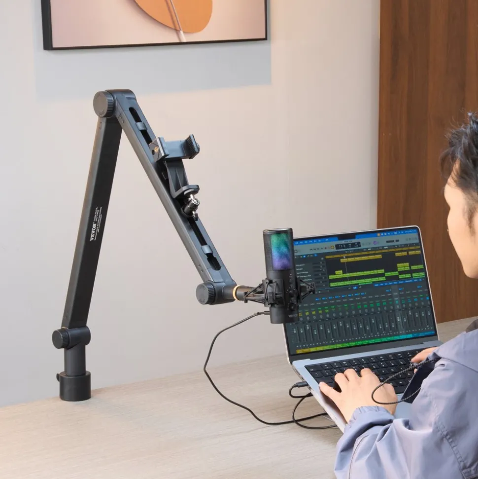 VEVOR Microphone Boom Arm with Desk Mount, 360° Rotatable, Adjustable Mic Stand with 3/8" to 5/8" Adapter Port, for Recording Blue Yeti Hyperx Quadcast Blue Snowball Shure SM7B Audio Technica