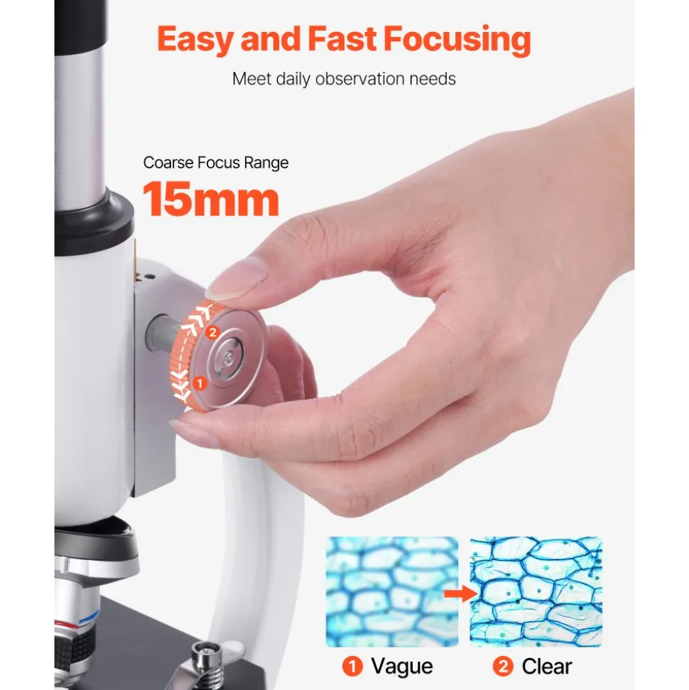 VEVOR Microscope for Kids Adults, 40X-2000X Professional Compound Microscope Mobile Phone Adapter with LED Light, for Laboratory, School, Home, Education