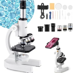 VEVOR Microscope for Kids Adults, 40X-2000X Professional Compound Microscope Mobile Phone Adapter with LED Light, for Laboratory, School, Home, Education