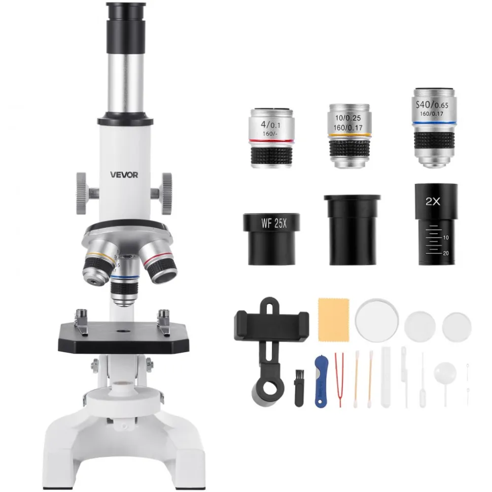 VEVOR Microscope for Kids Adults, 40X-2000X Professional Compound Microscope Mobile Phone Adapter with LED Light, for Laboratory, School, Home, Education