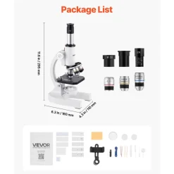 VEVOR Microscope for Kids Adults, 40X-2000X Professional Compound Microscope Mobile Phone Adapter with LED Light, for Laboratory, School, Home, Education