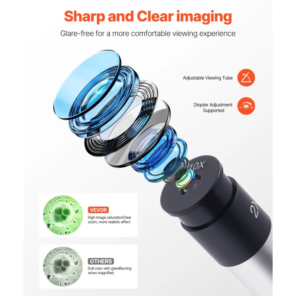 VEVOR Microscope for Kids Adults, 40X-2000X Professional Compound Microscope Mobile Phone Adapter with LED Light, for Laboratory, School, Home, Education