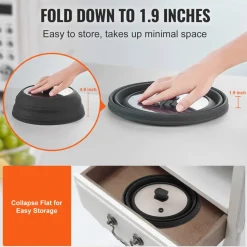 VEVOR Microwave Splatter Cover & Mat, 10.8" Collapsible Microwave Lid for Food, 500°F Heat-Resistant Silicone & Tempered Glass Splatter Guard for Plate Dish, Multi-Purpose Kitchen Gadget with Handle