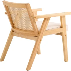 VEVOR Mid Century Modern Rattan Chair, Upholstered Velvet Accent Chair with Rattan Back, Retro Living Room Chair for Living Room, Bedroom, Reading Room, and Office, Beige