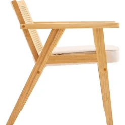 VEVOR Mid Century Modern Rattan Chair, Upholstered Velvet Accent Chair with Rattan Back, Retro Living Room Chair for Living Room, Bedroom, Reading Room, and Office, Beige