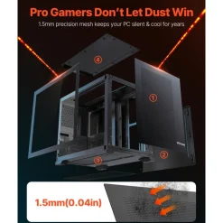 VEVOR Mid-Tower PC Case, Dual Chamber, Gaming Computer Case with Tempered Glass Panels, Magnetic Dust Filter, Cable Management, for GPU up to 410 mm in Length, Compatible with ATX/M-ATX/ITX, No Fan