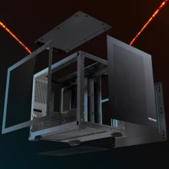 VEVOR Mid-Tower PC Case, Dual Chamber, Gaming Computer Case with Tempered Glass Panels, Magnetic Dust Filter, Cable Management, for GPU up to 410 mm in Length, Compatible with ATX/M-ATX/ITX, No Fan