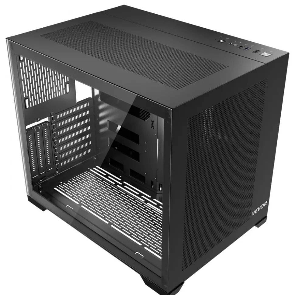VEVOR Mid-Tower PC Case, Dual Chamber, Gaming Computer Case with Tempered Glass Panels, Magnetic Dust Filter, Cable Management, for GPU up to 410 mm in Length, Compatible with ATX/M-ATX/ITX, No Fan