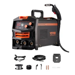 VEVOR MIG Welder, 130Amp Synergic Mig Welding Machine, 110V Gasless Flux Core Welder Machine, Portable Mig Welder with IGBT Inverter Technology and Digital Display Screen