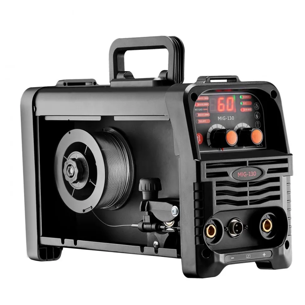 VEVOR MIG Welder, 130Amp Synergic Mig Welding Machine, 3-in-1 Flux Core MIG/Stick/Lift TIG Multi-Process Welder Machine, 110V Portable Mig Welder with IGBT Inverter Technology & Digital Display Screen