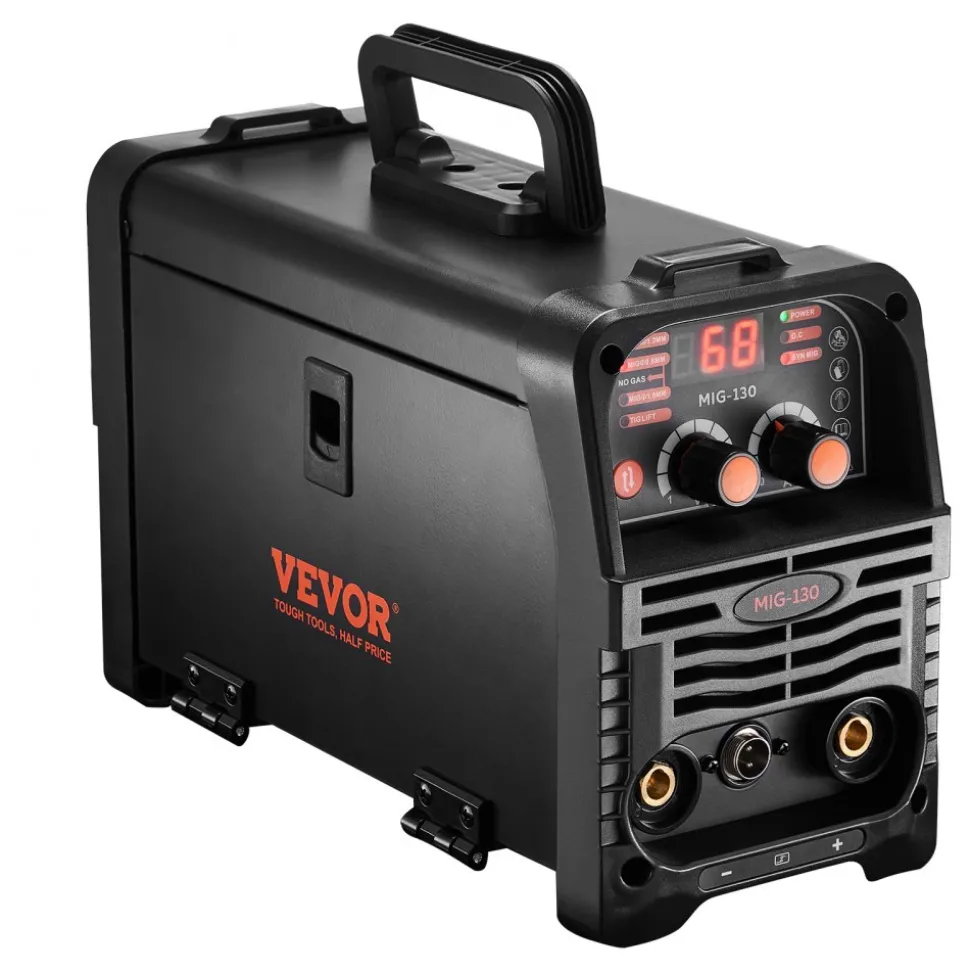 VEVOR MIG Welder, 130Amp Synergic Mig Welding Machine, 3-in-1 Flux Core MIG/Stick/Lift TIG Multi-Process Welder Machine, 110V Portable Mig Welder with IGBT Inverter Technology & Digital Display Screen