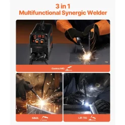 VEVOR MIG Welder, 130Amp Synergic Mig Welding Machine, 3-in-1 Flux Core MIG/Stick/Lift TIG Multi-Process Welder Machine, 110V Portable Mig Welder with IGBT Inverter Technology & Digital Display Screen