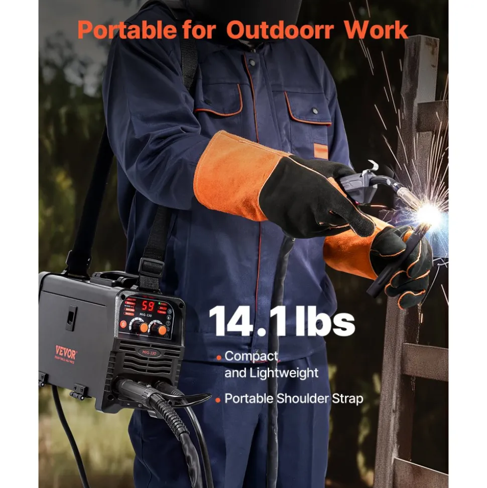 VEVOR MIG Welder, 130Amp Synergic Mig Welding Machine, 3-in-1 Flux Core MIG/Stick/Lift TIG Multi-Process Welder Machine, 110V Portable Mig Welder with IGBT Inverter Technology & Digital Display Screen