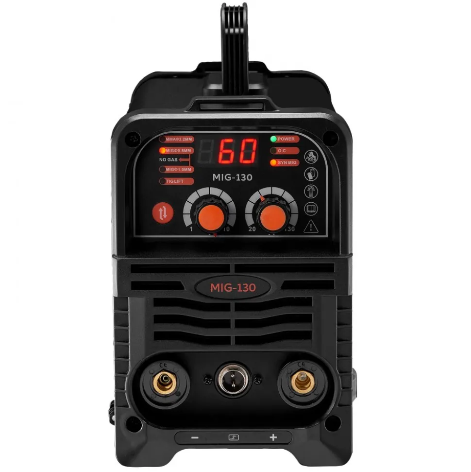 VEVOR MIG Welder, 130Amp Synergic Mig Welding Machine, 3-in-1 Flux Core MIG/Stick/Lift TIG Multi-Process Welder Machine, 110V Portable Mig Welder with IGBT Inverter Technology & Digital Display Screen
