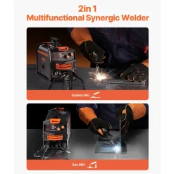 VEVOR MIG Welder, 130A Synergic Mig Welding Machine, 2-in-1 Gas MIG/Gasless Flux Core MIG Multi-Process Welder Machine, 110V Portable Mig Welder with IGBT Inverter Technology & Digital Display Screen