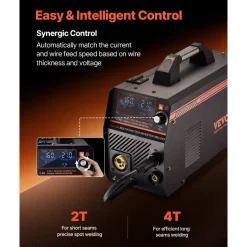 VEVOR MIG Welder, 160A Synergic Mig Welding Machine, 4-in-1 Gas MIG/Flux Core MIG/Stick/Lift TIG Multi-Process Welder Machine, 110V/220V Dual Voltage Mig Welder with IGBT Inverter & LCD Screen Display