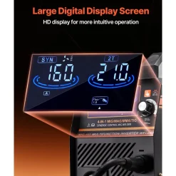 VEVOR MIG Welder, 160A Synergic Mig Welding Machine, 4-in-1 Gas MIG/Flux Core MIG/Stick/Lift TIG Multi-Process Welder Machine, 110V/220V Dual Voltage Mig Welder with IGBT Inverter & LCD Screen Display