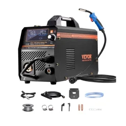 VEVOR MIG Welder, 160A Synergic Mig Welding Machine, 4-in-1 Gas MIG/Flux Core MIG/Stick/Lift TIG Multi-Process Welder Machine, 110V/220V Dual Voltage Mig Welder with IGBT Inverter & LCD Screen Display
