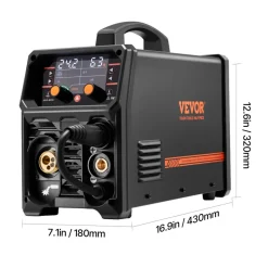 VEVOR MIG Welder, 200A Synergic Mig Welding Machine, 4-in-1 Gas MIG/Flux Core MIG/Stick/Lift TIG Multi-Process Welder Machine, 110V/220V Dual Voltage Mig Welder with IGBT Inverter & LCD Screen Display