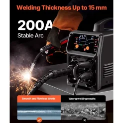 VEVOR MIG Welder, 200A Synergic Mig Welding Machine, 4-in-1 Gas MIG/Flux Core MIG/Stick/Lift TIG Multi-Process Welder Machine, 110V/220V Dual Voltage Mig Welder with IGBT Inverter & LCD Screen Display