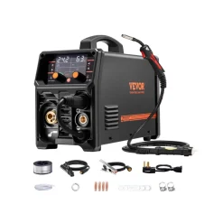 VEVOR MIG Welder, 200A Synergic Mig Welding Machine, 4-in-1 Gas MIG/Flux Core MIG/Stick/Lift TIG Multi-Process Welder Machine, 110V/220V Dual Voltage Mig Welder with IGBT Inverter & LCD Screen Display