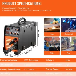 VEVOR MIG Welder, 3 in 1 Welder Welding Machine, 270 Amp MIG Lift TIG Arc Welder 110V 220V Lift TIG Welder Lift ARC Welder Digital Display Combo Welding Machine MMA Stick IGBT DC Inverter Welder