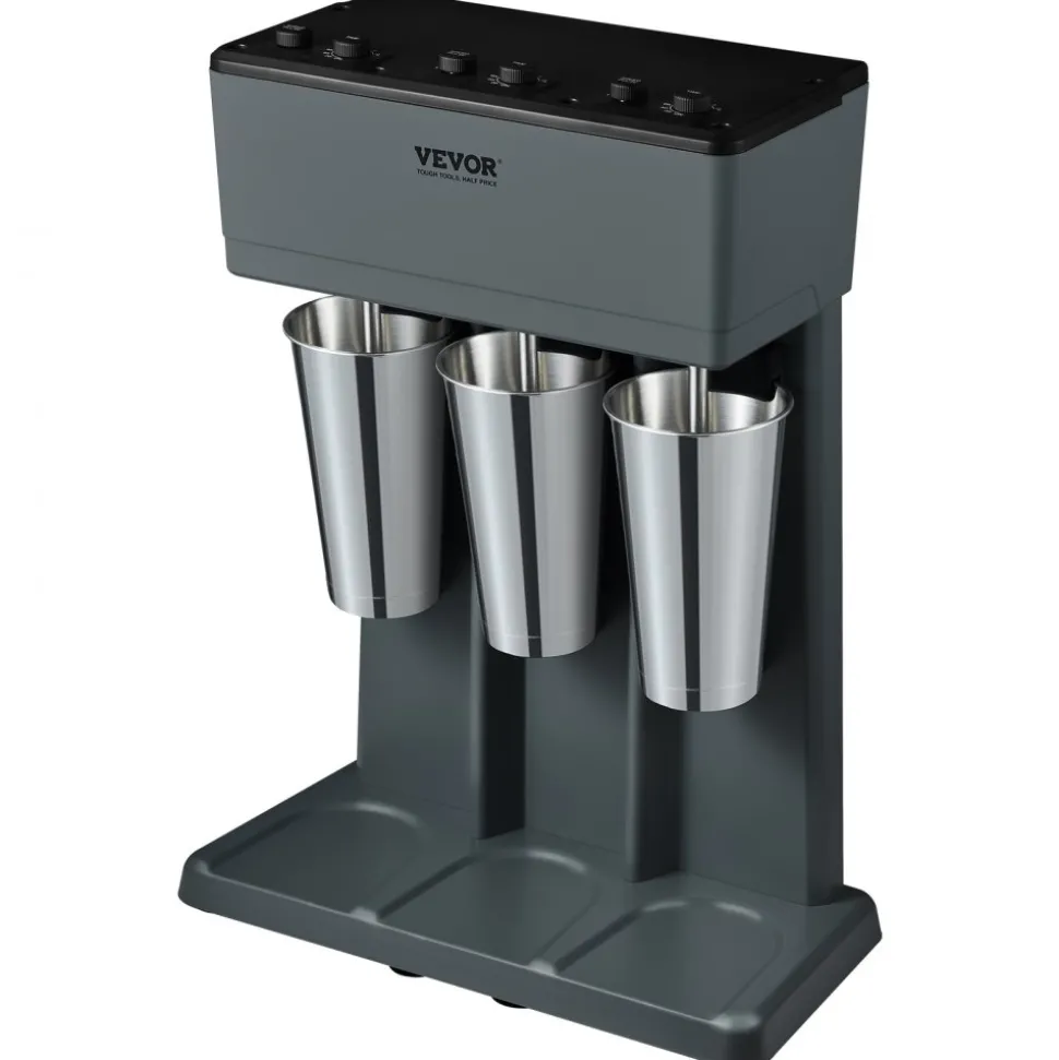 VEVOR Milkshake Machine, 375W x 3 Milkshake Maker Mixer, Triple Head Drink Mixer Blender Machine, 3-Speed Milkshake Blender with 3 x 820ml Stainless Steel Cup for Commercial