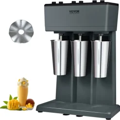 VEVOR Milkshake Machine, 375W x 3 Milkshake Maker Mixer, Triple Head Drink Mixer Blender Machine, 3-Speed Milkshake Blender with 3 x 820ml Stainless Steel Cup for Commercial