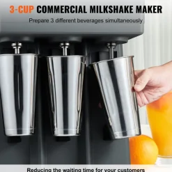 VEVOR Milkshake Machine, 375W x 3 Milkshake Maker Mixer, Triple Head Drink Mixer Blender Machine, 3-Speed Milkshake Blender with 3 x 820ml Stainless Steel Cup for Commercial