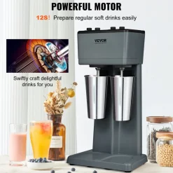 VEVOR Milkshake Machine, 375W x 2 Milkshake Maker Mixer, Dual Head Drink Mixer Blender Machine, 3-Speed Milkshake Blender with 2 x 820ml Stainless Steel Cup for Commercial