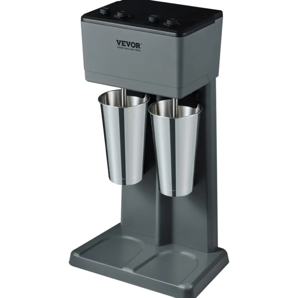 VEVOR Milkshake Machine, 375W x 2 Milkshake Maker Mixer, Dual Head Drink Mixer Blender Machine, 3-Speed Milkshake Blender with 2 x 820ml Stainless Steel Cup for Commercial